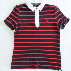 Lauren Active 1/4 Zip Striped Polo Golf Shirt Cotton Preppy Medium Petite NWT